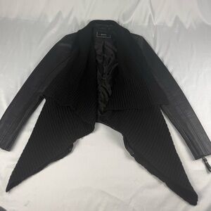 Blanc Noir Black pleather Drape Sweater Jacket